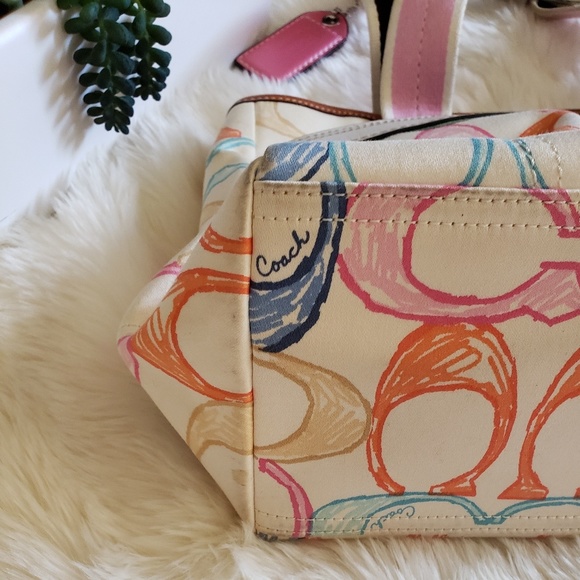 Coach Signature Hampton Scribble Pastel Satchel - Picture 3 of 8